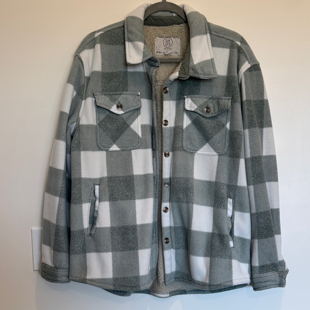 Plaid Sage Green Button Up Jacket Size XL